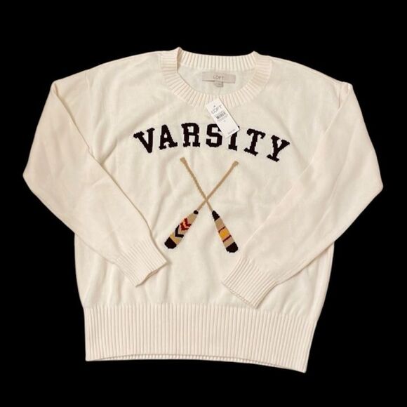 NWT Ann Taylor LOFT Varsity Sweater - Cream - Picture 1 of 3